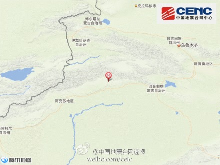 新疆库车县发生3.0级地震震源深度5千米