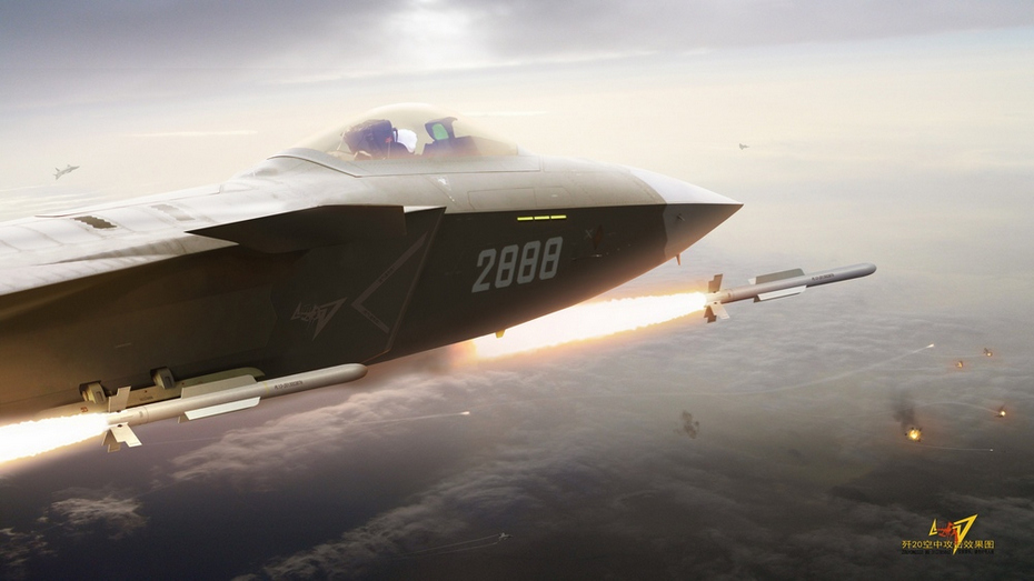 网友绘制歼-20挂火箭巢发射霹雳导弹