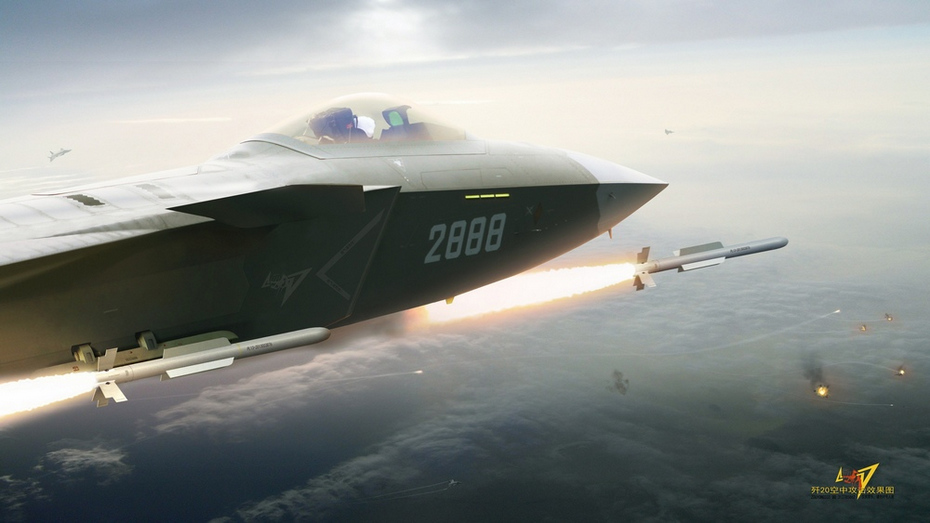 网友绘制歼20挂火箭巢发射霹雳导弹