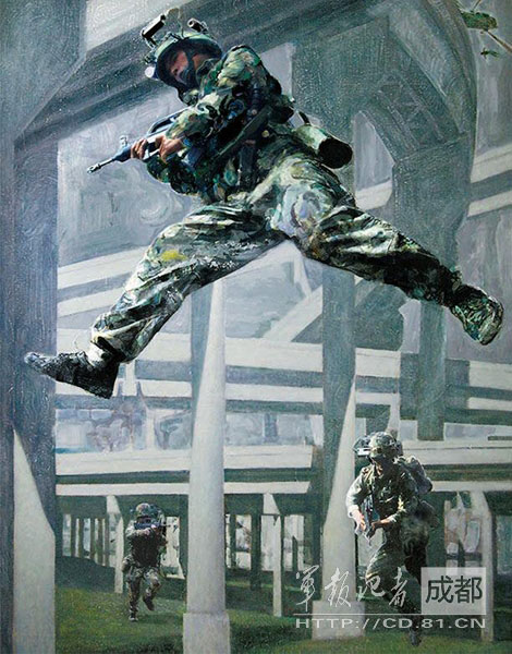 酷似大片:解放军大兵训练生活场景油画