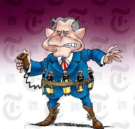 漫画:克里指责布什使美国与恐怖份子同归于尽