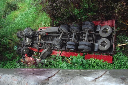 半挂车坠落15米高桥下 车内父子三人奇迹生还(图)