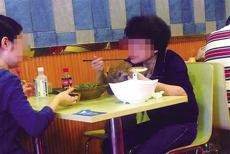 母女餐馆吃饭与狗共用碗筷邻桌客看得吃不下（图）