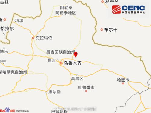 中国地震台网正式测定:05月08日01时31分在新疆昌吉州吉木萨尔县(北纬