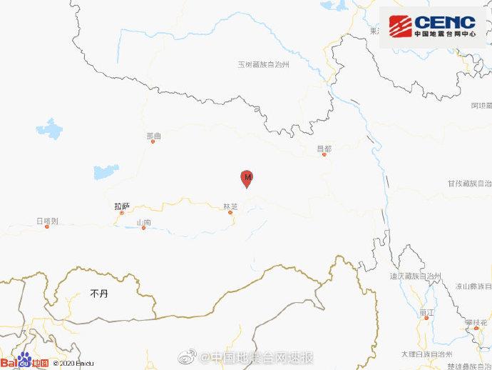 西藏林芝市波密县发生4.1级地震震源深度6千米