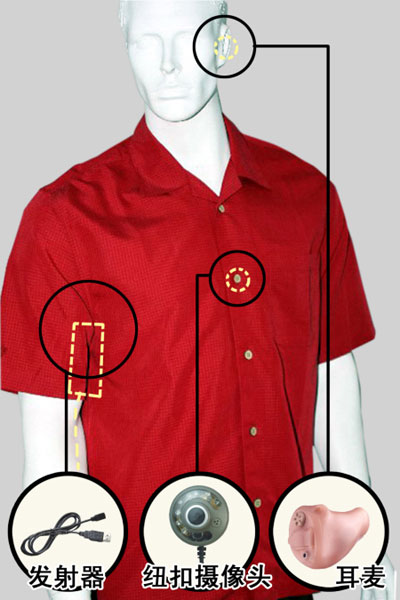 驾考作弊用上"007"装备 纽扣是个针孔探头(图)