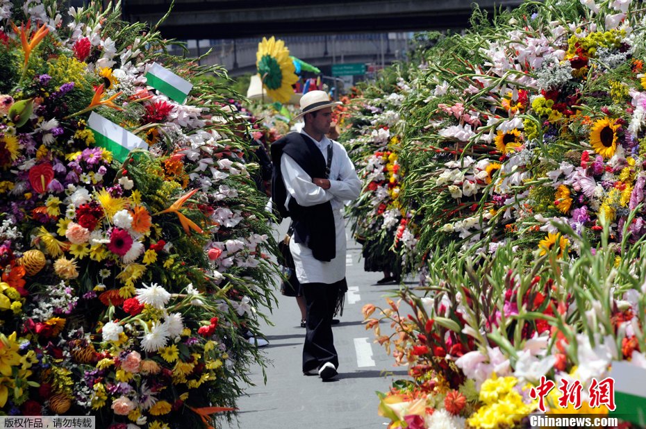 哥伦比亚鲜花节举行"背花人"游行