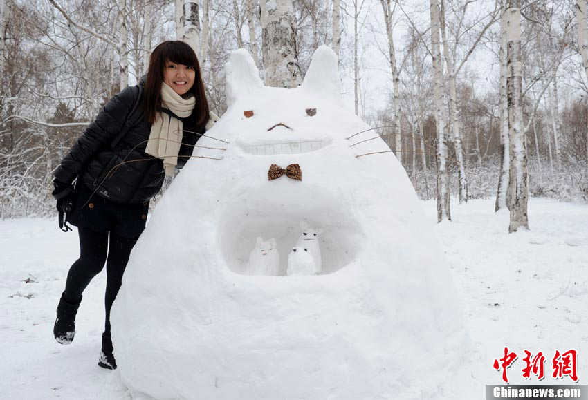 创意堆雪人龙猫图片