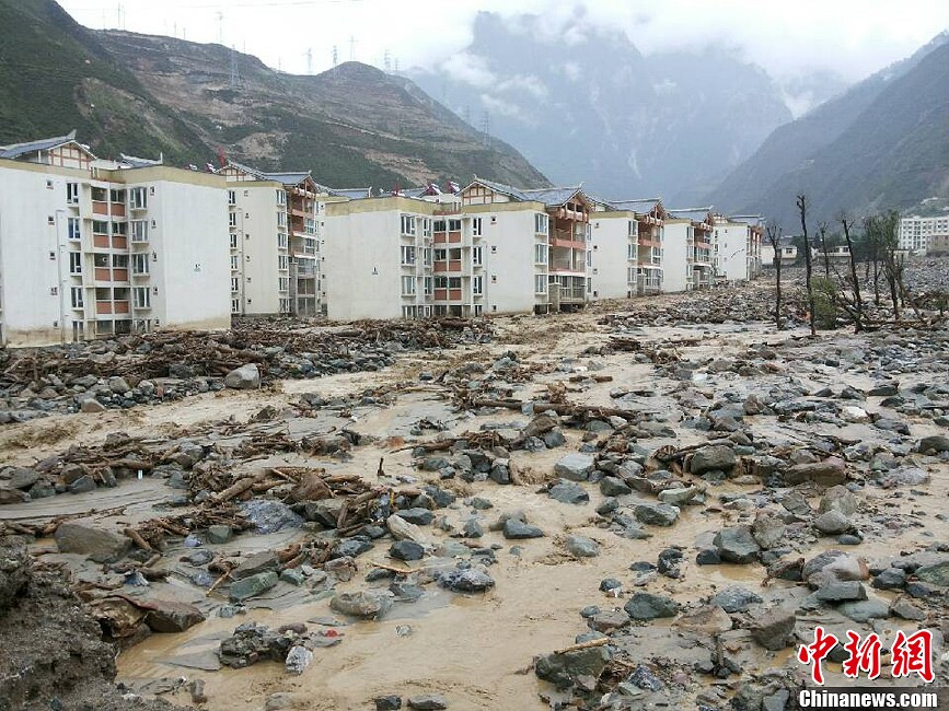 四川汶川县城附近发生山洪泥石流灾害 形成堰塞湖