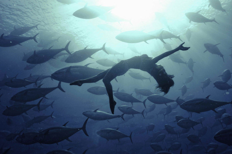 日本花游选手拍写真大海深处翩翩起舞