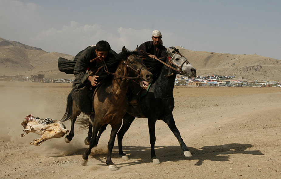 阿富汗举行传统马背叼羊比赛