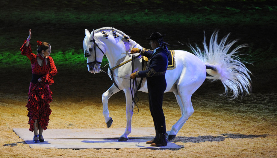 美女与骏马竞技场同跳拉丁舞