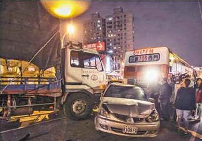 台湾新北大货车煞车失灵导致18辆车连环冲撞(图)