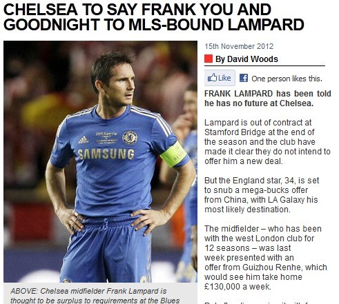 兰帕德拒贵州13万磅周薪与魔兽交流后放弃中超