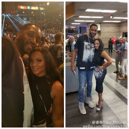 麦蒂与妻子现身拉斯维加斯观看梅威瑟最后一战