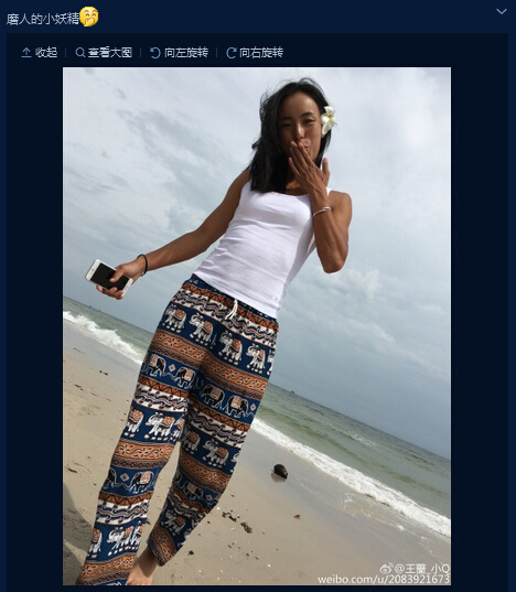 王蔷晒沙滩美照 头戴白花笑颜满面如写真(图)(3)