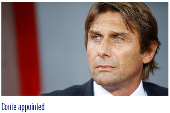 切尔西官方宣布孔蒂成新帅签3年欧洲杯后上任