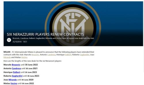 意甲豪门国际米兰续约6将布罗佐维奇留队