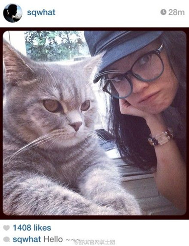 舒淇晒自拍照嘟嘴卖萌 与猫咪合影比脸肥(图)