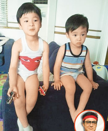 马景涛两儿子近照曝光五官端正模样可爱图